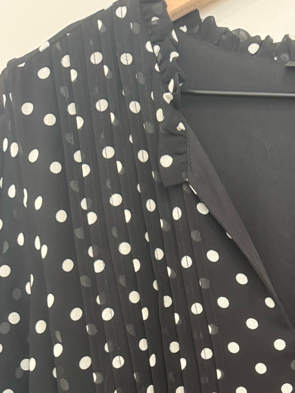 Torrid Size 3 Midi Chiffon Ruffle Neck Pintuck Dress Black and White Polka Dots - Picture 4 of 10